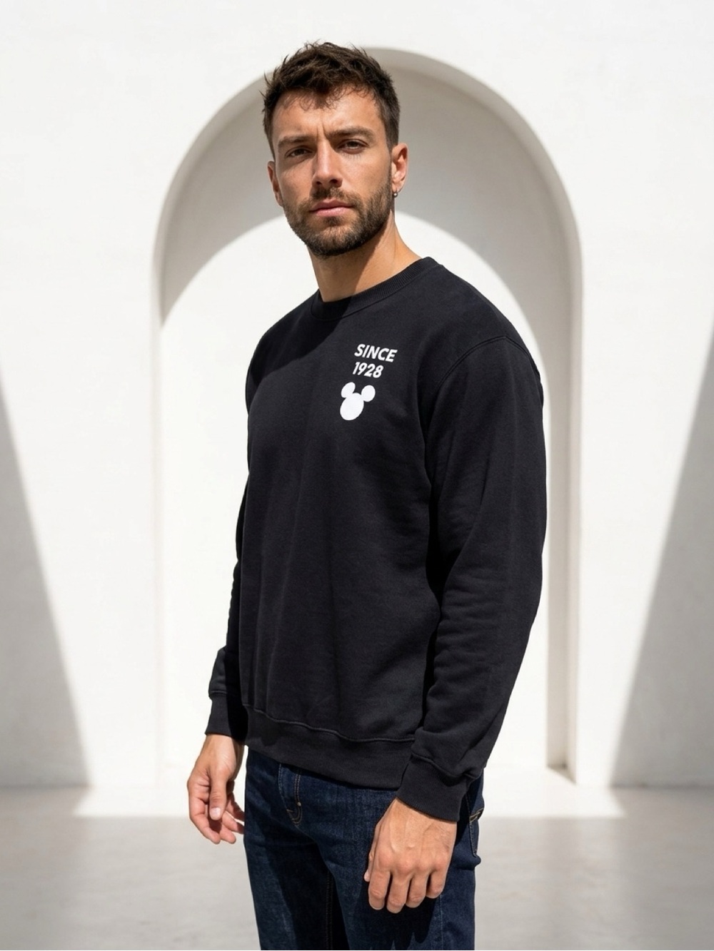 Disney Black Crewneck Sweater with 'Since 1928' and Mickey Icon Size L